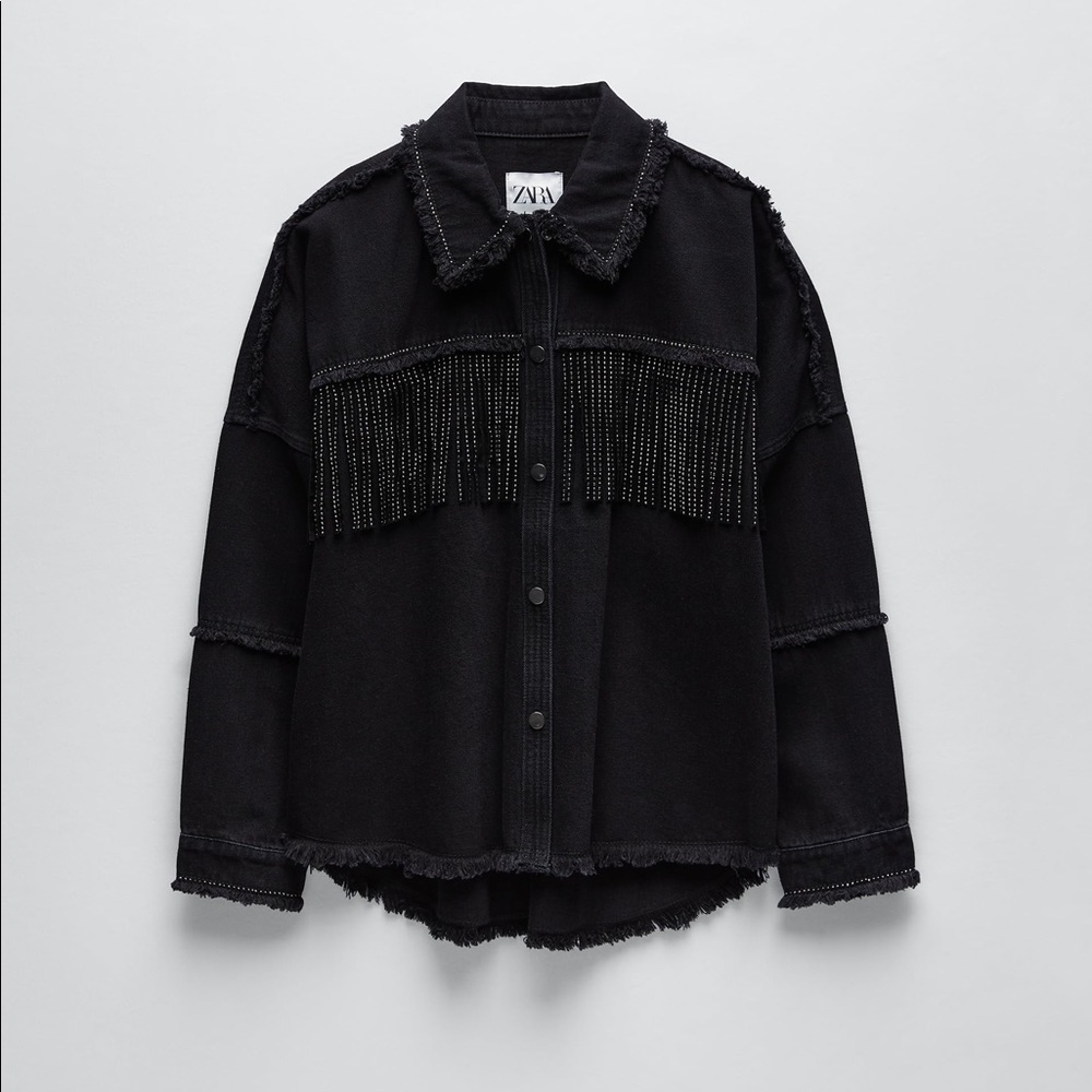 Black Denim Zara Jacket with Fringe